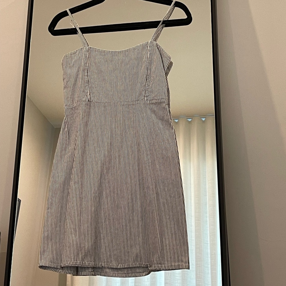 blue and white striped dress